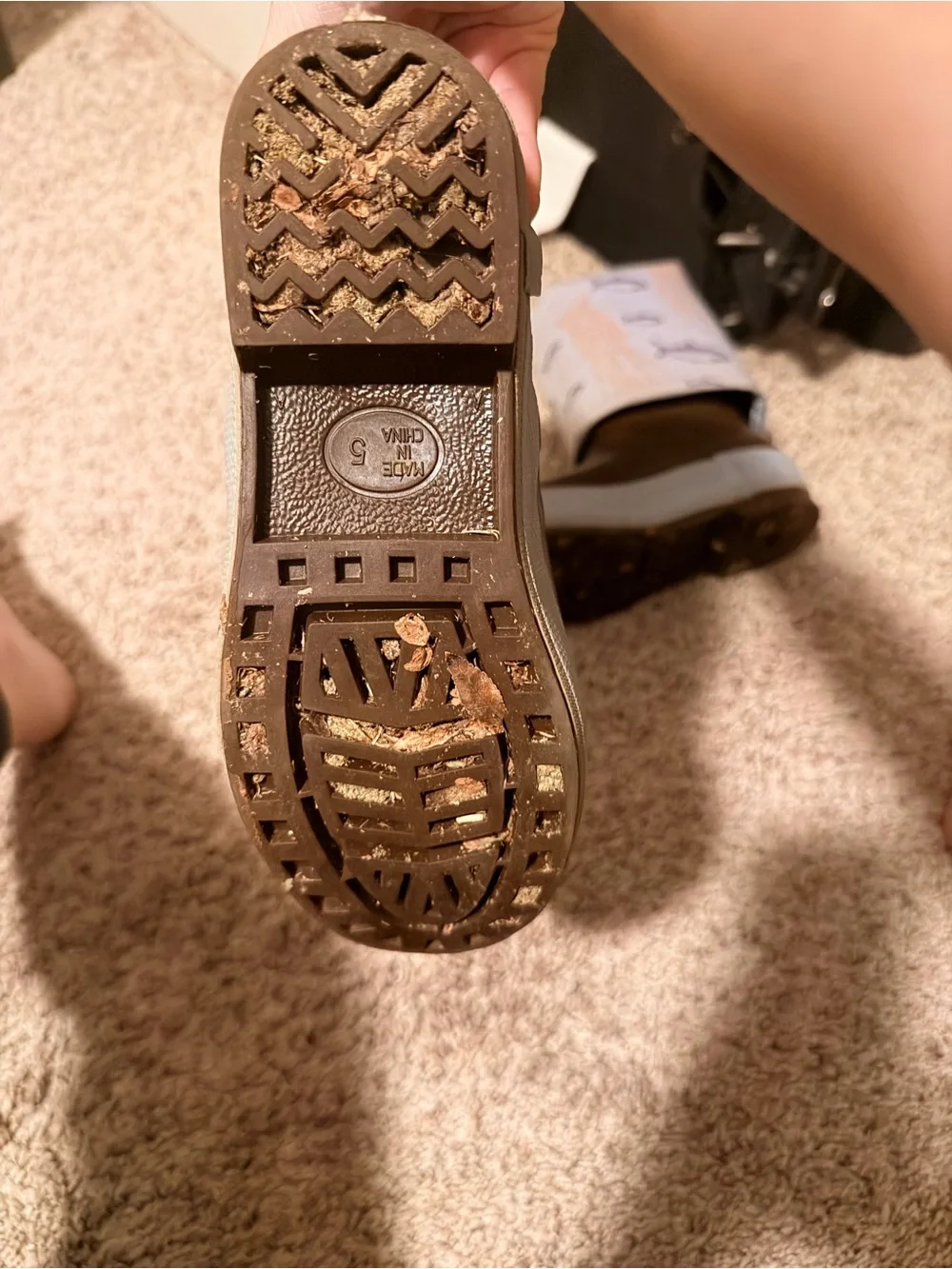Women's Brown Winter Rain Boots with Patterned Cuff
